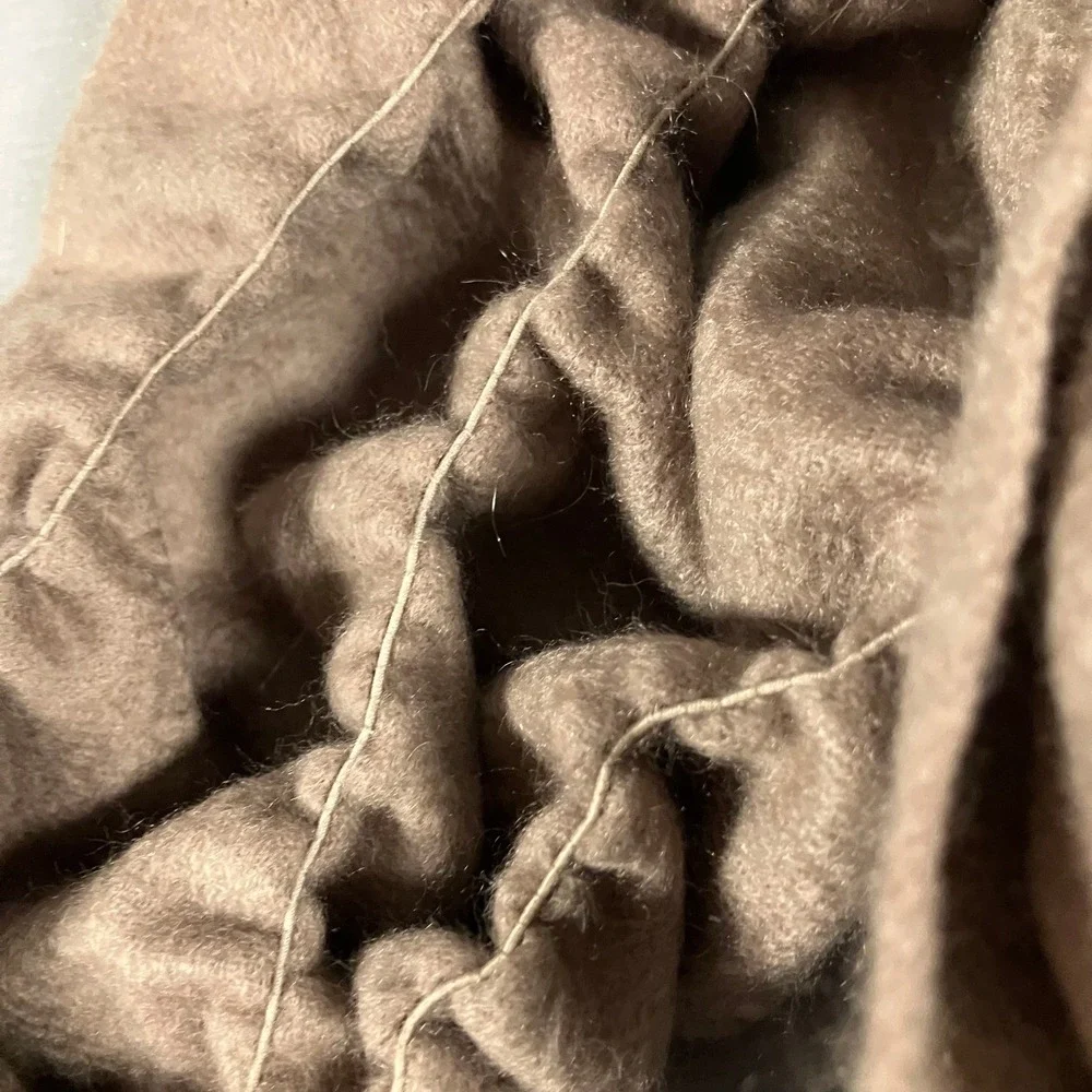 SAYAMI 100% Cashmere Ruched‎ Scarf Shawl Taupe Fringe